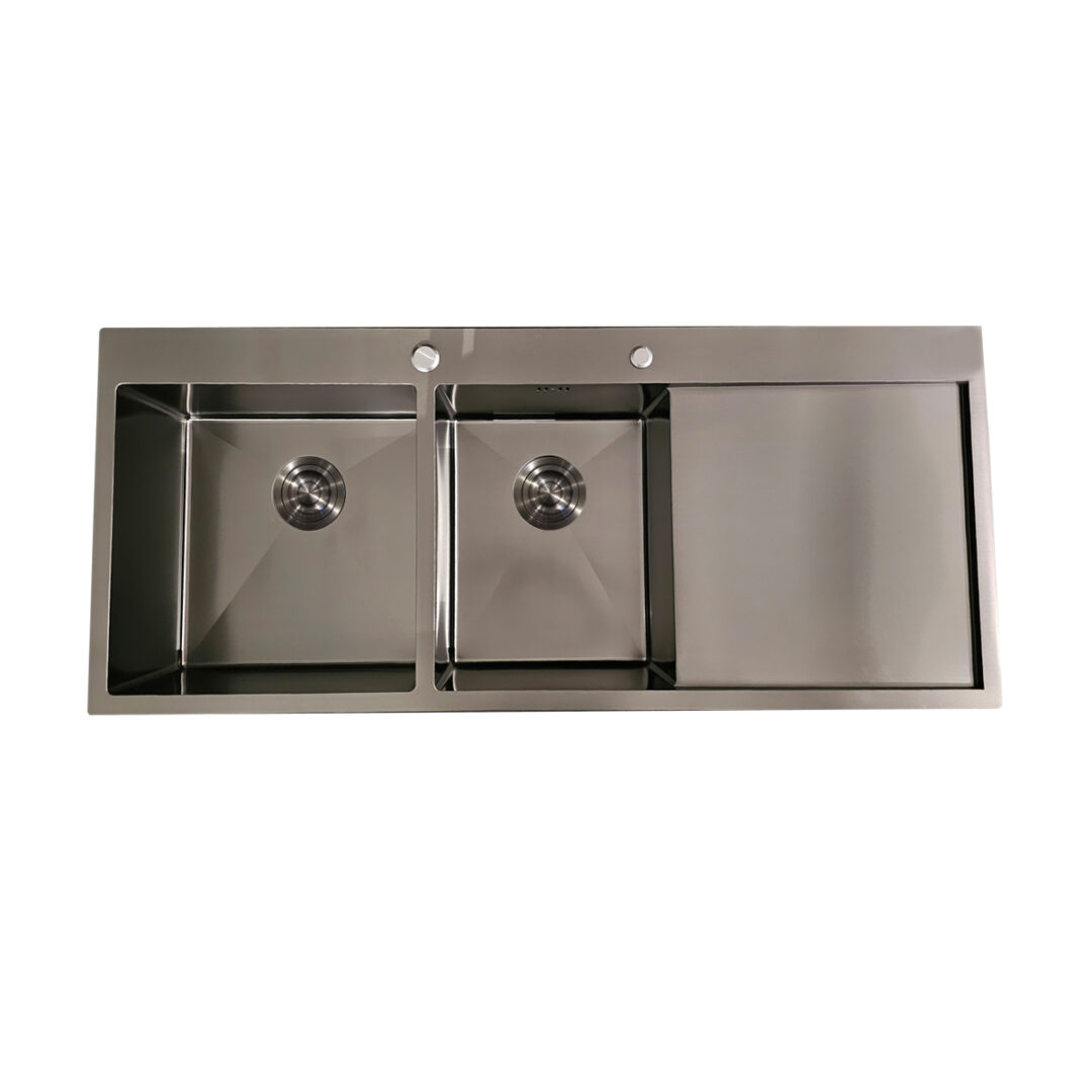 อ่างล้างจาน 2 หลุม 1 ที่พัก แบบฝัง Tecnoplus รุ่น TNP 1205022 BLACK ขนาด 120 ซม. ลึก 22 ซม.